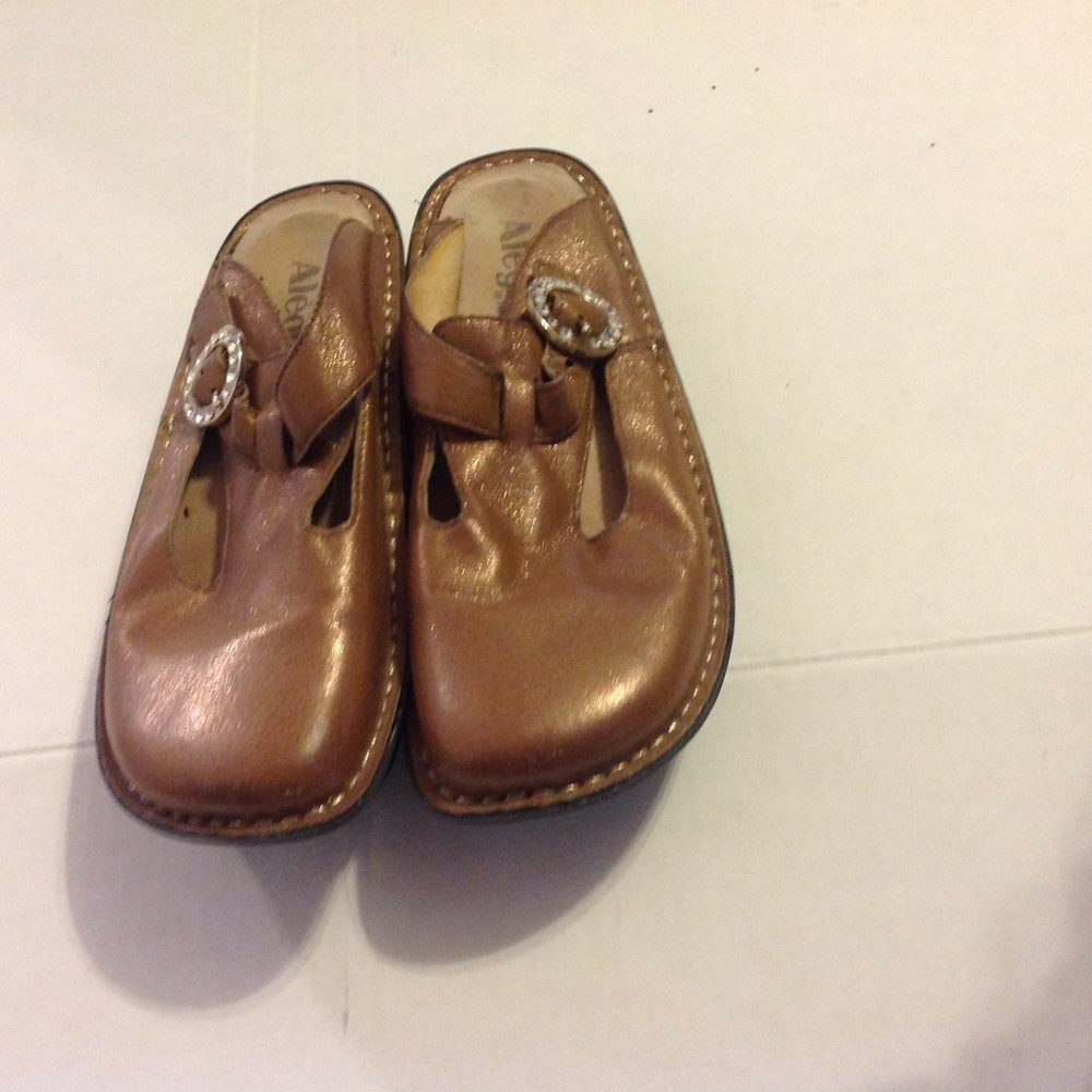 Alegria Gold Leather Clogs Mary Janes Rhinestones